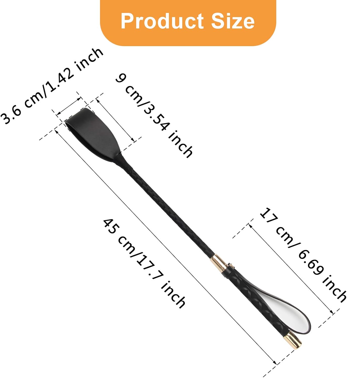 18-Inch PU Leather Equestrian Riding Crop  Durable Horse Riding Crop with Double Slapper Design, Comfortable Grip, Flexible Construction, and Sleek Black Finish for Reliable Equestrian Use.