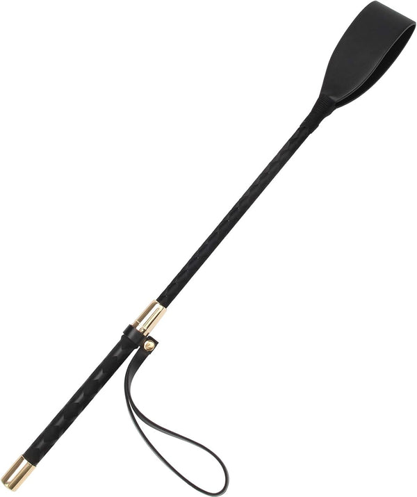 18-Inch PU Leather Equestrian Riding Crop  Durable Horse Riding Crop with Double Slapper Design, Comfortable Grip, Flexible Construction, and Sleek Black Finish for Reliable Equestrian Use.