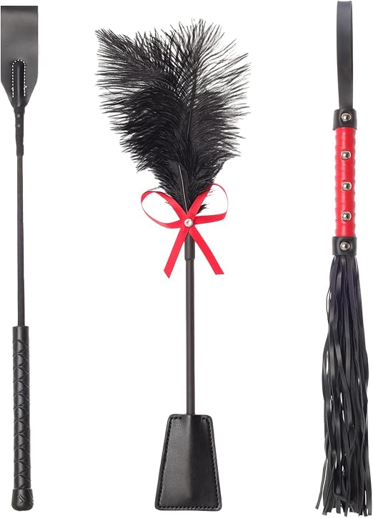 Premium 3-Piece Leather Personal Wellness Accessory Set  Elegant Multi-Accessory Set Featuring a Leather Crop, Soft Feather Tickler, and Durable Flexible Design—Crafted for Discreet, Premium Personal Care and Relaxation.