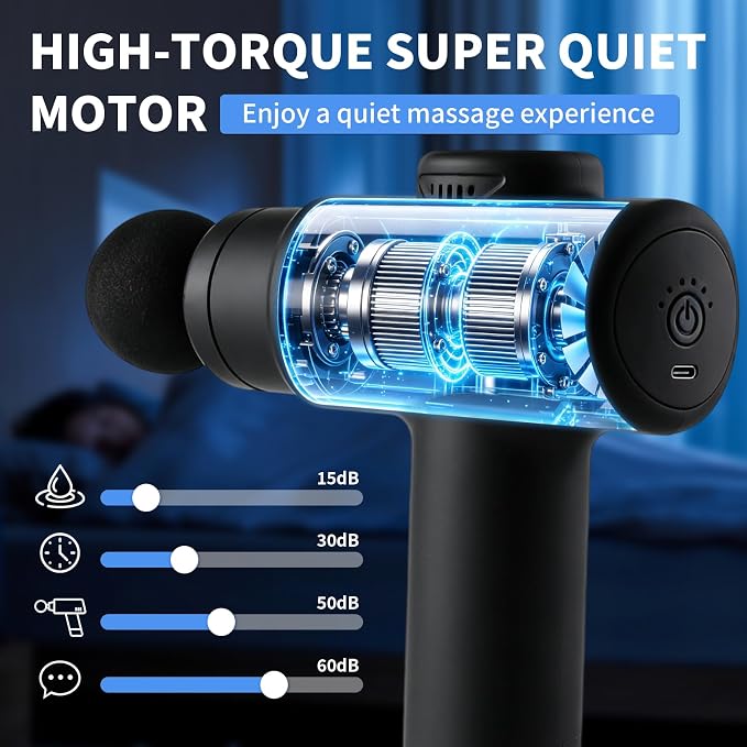 Massage Gun Deep Tissue, Handheld Neck Massager, Portable - 6 Adjustable Vibration Levels, Electric Back Massagers for Athletes, Home & Gym, Mothers Day Gifts (Black)