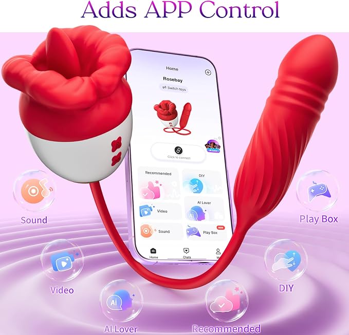 Rose Smart Personal Wellness Massager – App-Controlled Silicone Device with Gentle Motion & Vibration Functions, Ergonomic Dual-Zone Design, Soft-Touch Finish & Rechargeable Convenience