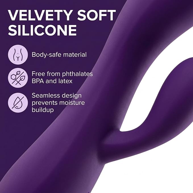 Dual Rabbit Vibrating Massager – USB Rechargeable Personal Massager | Waterproof, Personal Massager with 10 Settings, Body-Safe Silicone Dual Motor Toy for Solo or Partner Play Purple