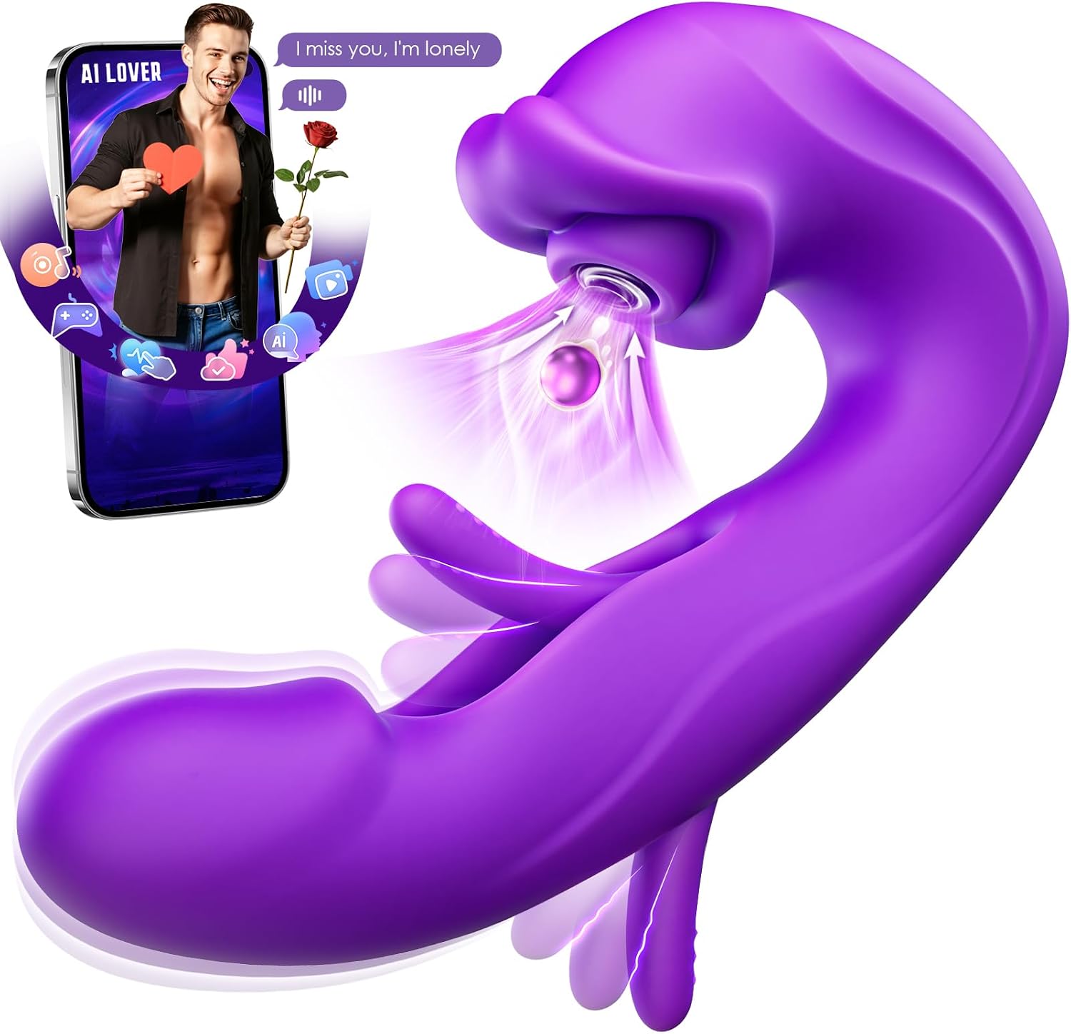 AI-Sync Personal Wellness Massager – App-Controlled Silicone Device with 7 Suction & Vibration Modes, Gentle Flapping Motion, G-Spot Comfort Design & Waterproof Construction