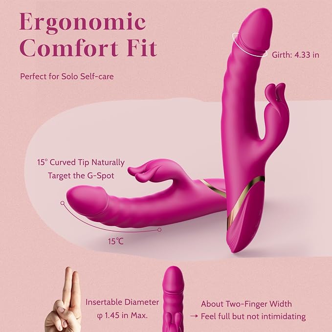 Bunny Personal Wellness Massager – Quiet, Waterproof & Rechargeable Silicone Device with Dynamic Motion, Curved Ergonomic Design, Targeted Comfort Zones & Shower-Friendly Construction