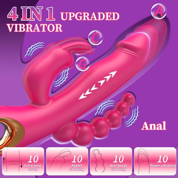 Personal Wellness Massager – Soft, Quiet & Waterproof Silicone Device with 10 Dynamic Motion Modes, 10 Vibration Settings, Flexible Beaded Design & Ergonomic Comfort Fit – Rose