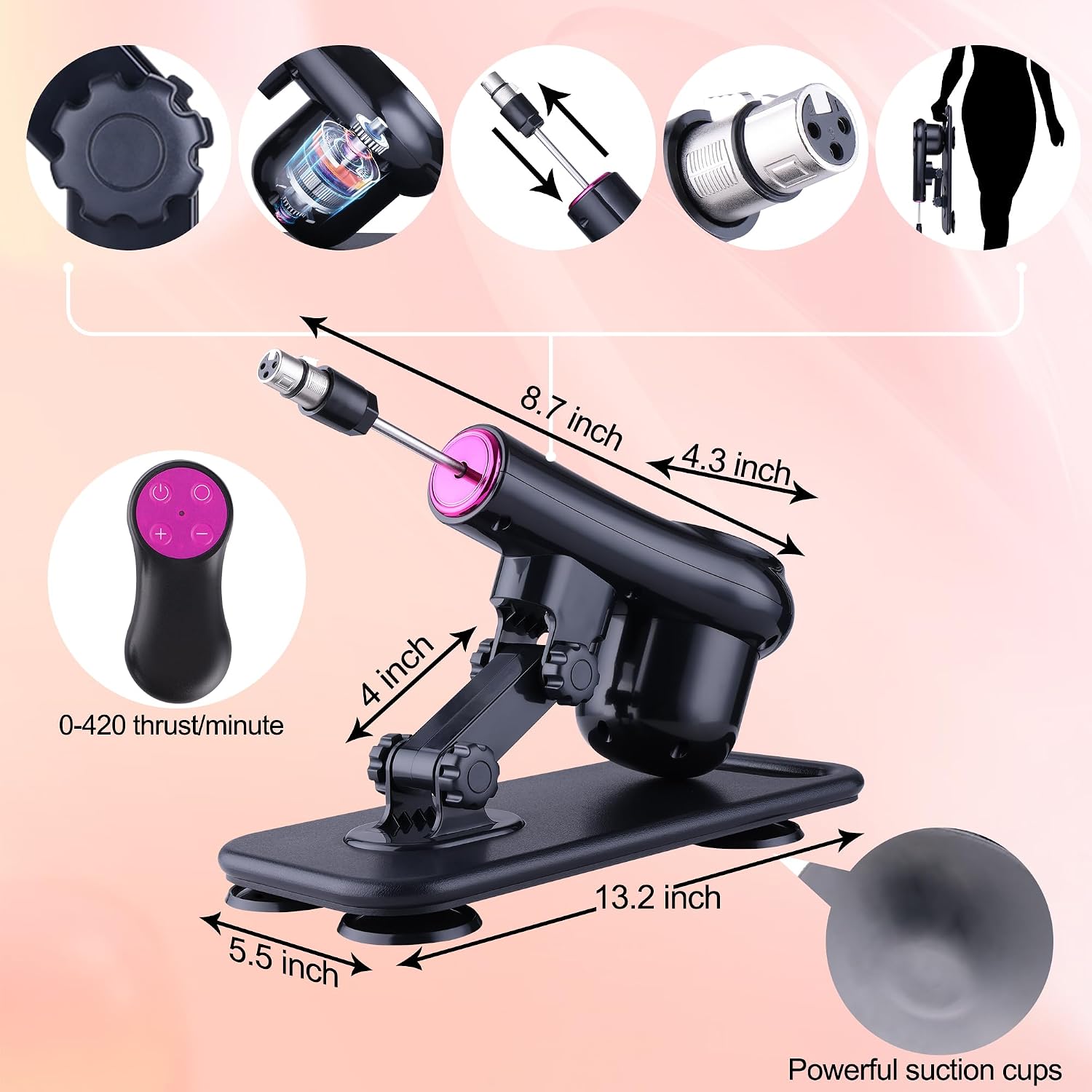 Automatic Personal Wellness System – Powerful Motion Device with Secure Suction Base, 3XLR Connector & 8 Interchangeable Attachments, Designed for Adjustable Comfort