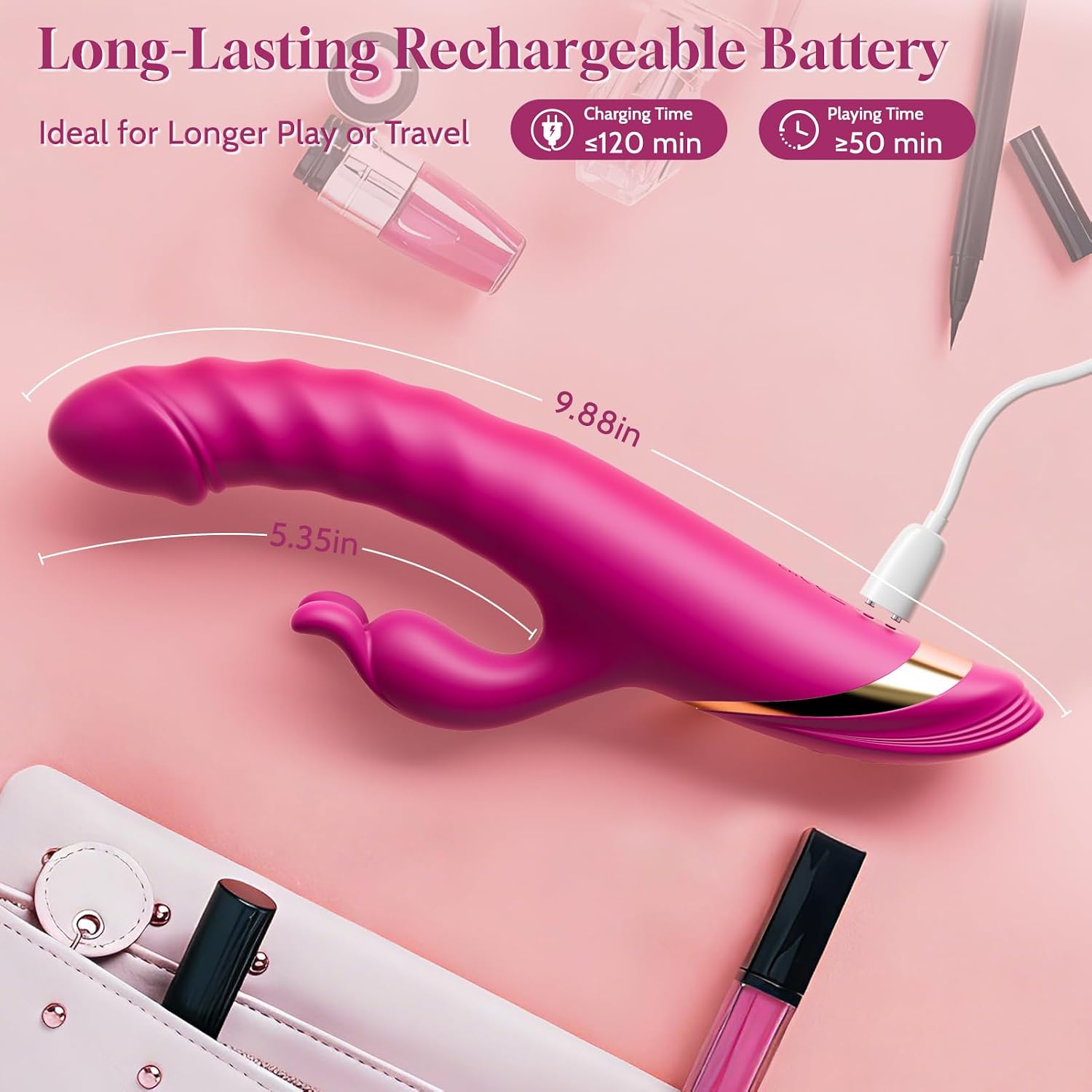 Bunny Personal Wellness Massager – Quiet, Waterproof & Rechargeable Silicone Device with Dynamic Motion, Curved Ergonomic Design, Targeted Comfort Zones & Shower-Friendly Construction