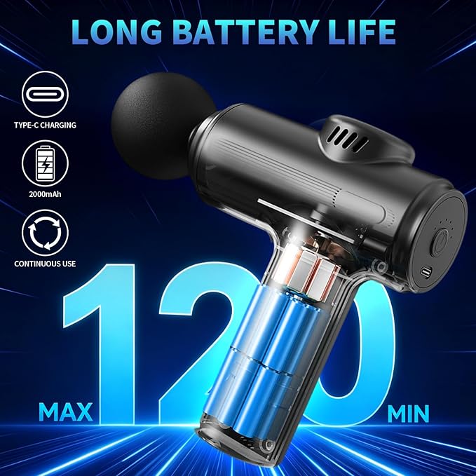 Massage Gun Deep Tissue, Handheld Neck Massager, Portable - 6 Adjustable Vibration Levels, Electric Back Massagers for Athletes, Home & Gym, Mothers Day Gifts (Black)