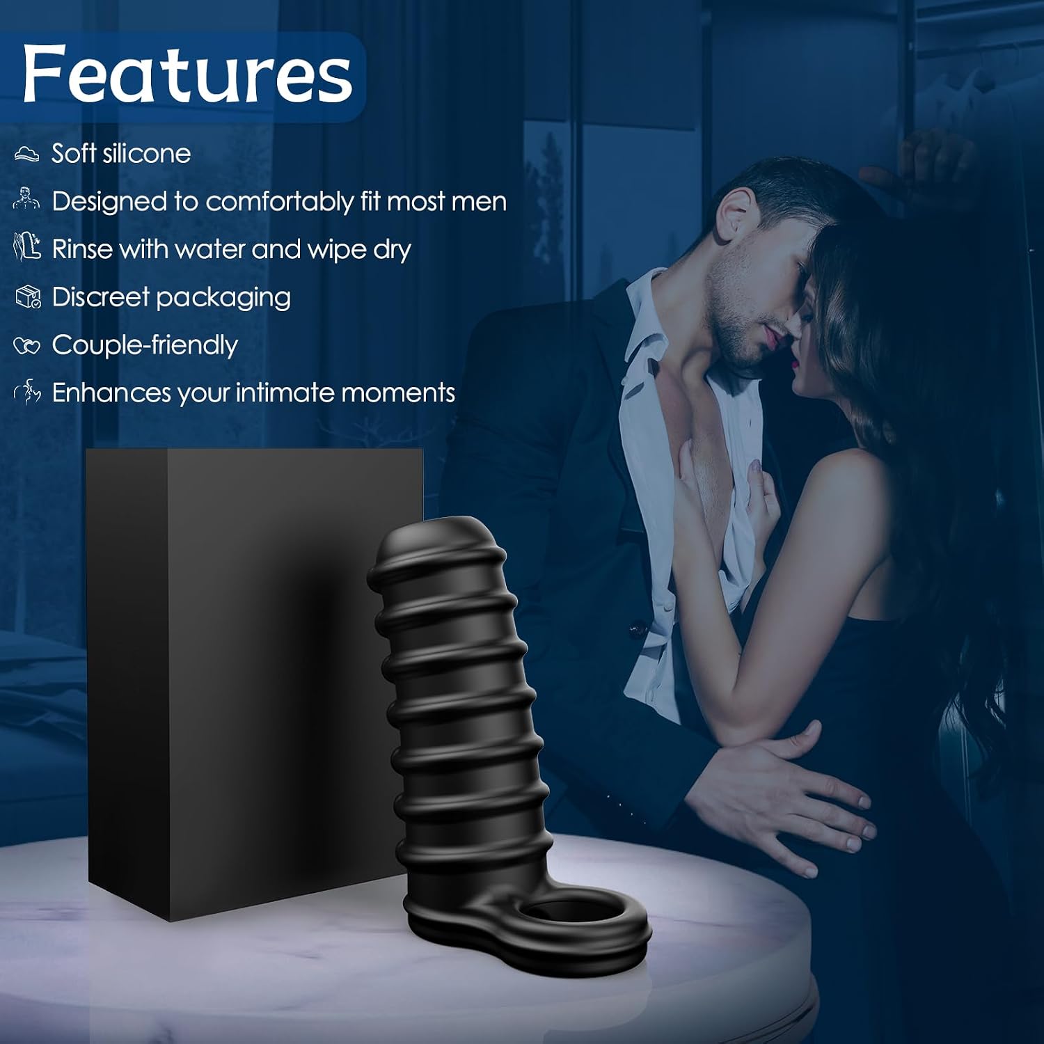 3D Performance Wellness Sleeve – Reusable Waterproof Silicone Extension with Support Ring, Textured Ergonomic Surface, Flexible Comfort Fit & Durable Black Finis.