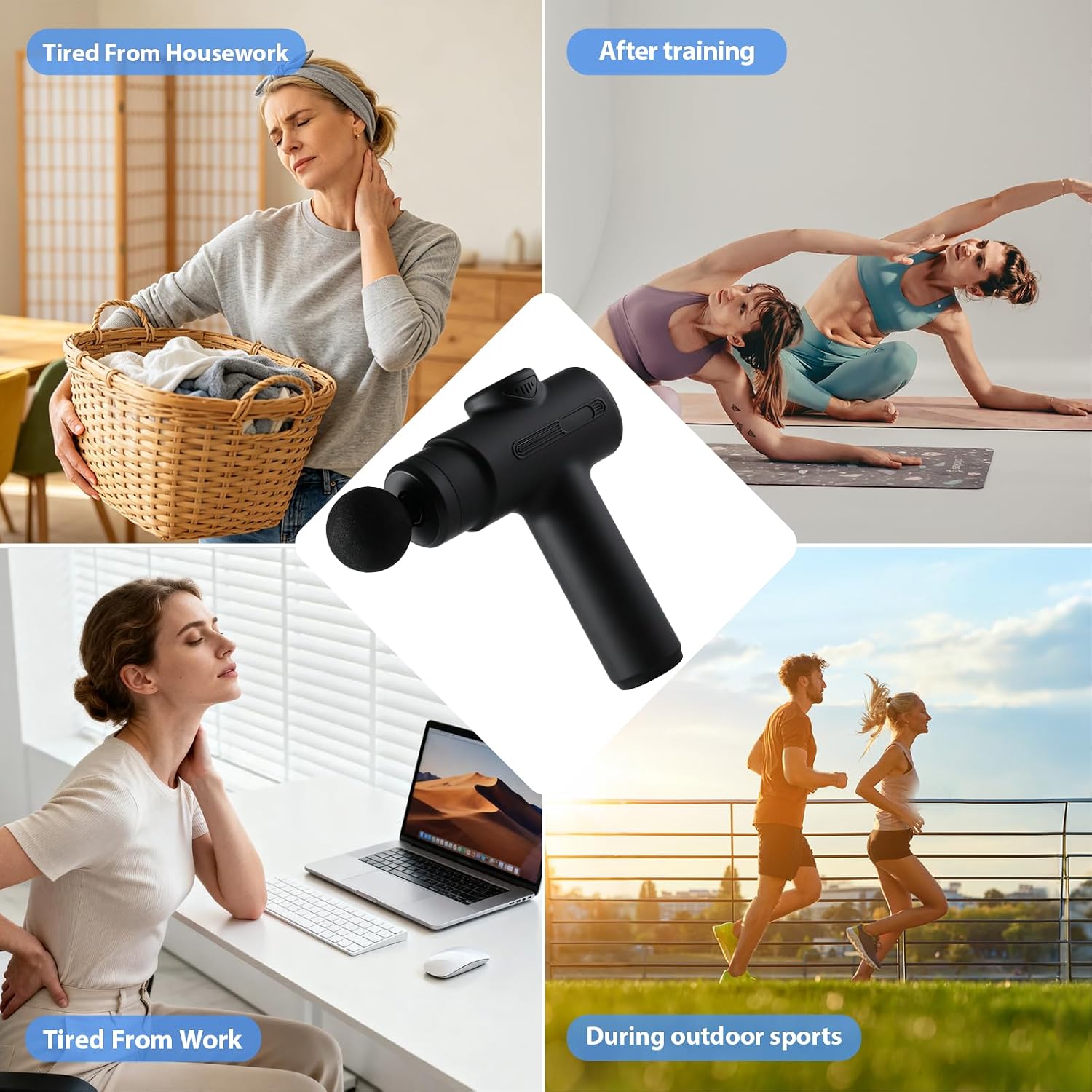 Massage Gun Deep Tissue, Handheld Neck Massager, Portable - 6 Adjustable Vibration Levels, Electric Back Massagers for Athletes, Home & Gym, Mothers Day Gifts (Black)