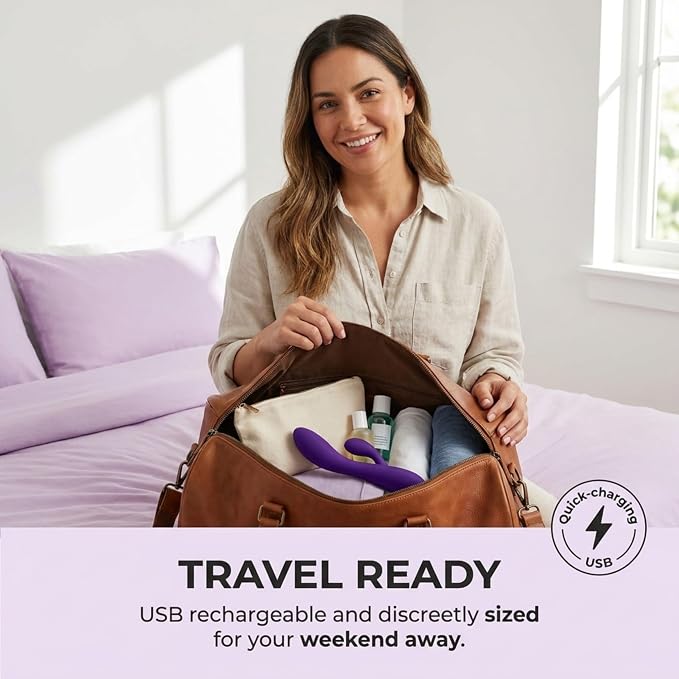 Dual Rabbit Vibrating Massager – USB Rechargeable Personal Massager | Waterproof, Personal Massager with 10 Settings, Body-Safe Silicone Dual Motor Toy for Solo or Partner Play Purple