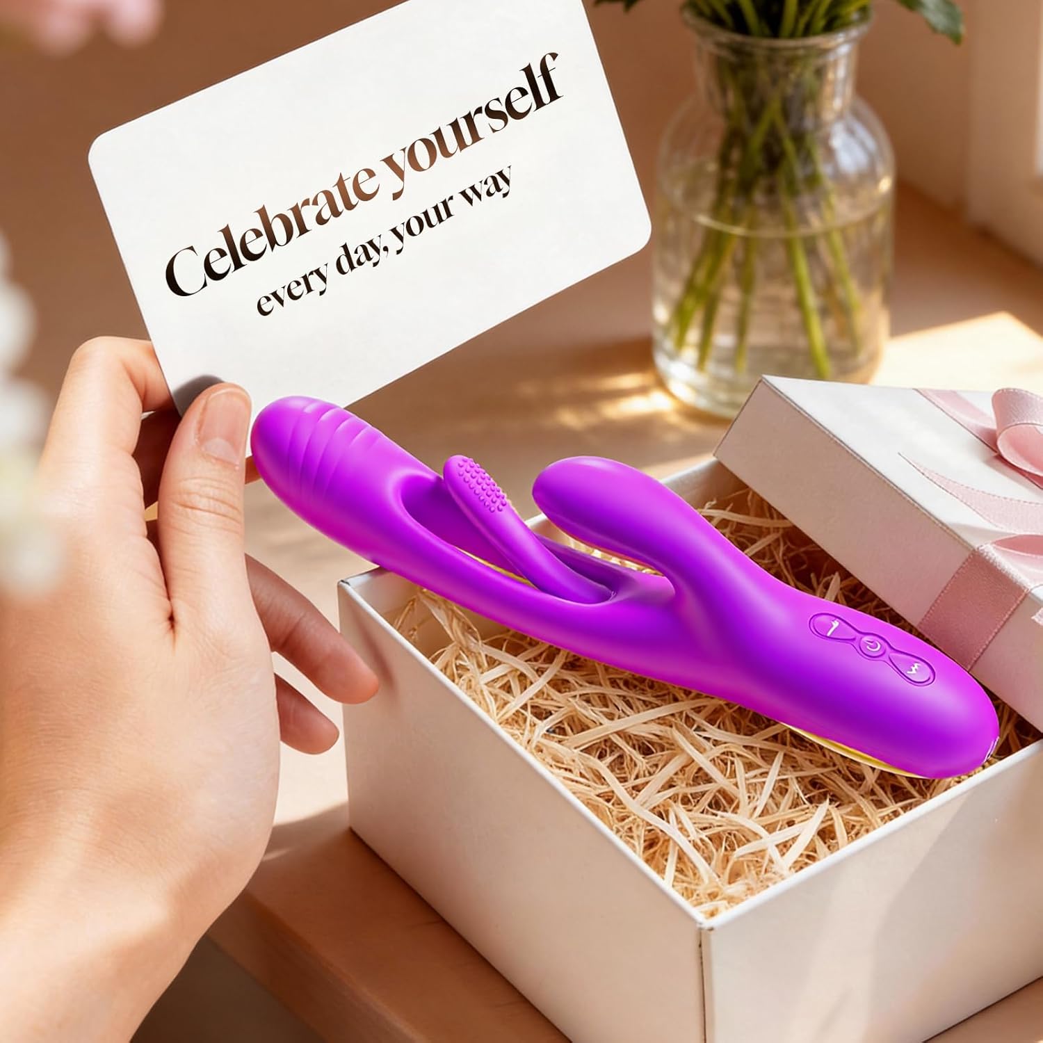 3-in-1 Personal Wellness Massager – Premium Purple Silicone Device with 14 Vibration & 7 Gentle Motion Modes, Dual-Zone Comfort Design, Ergonomic Fit & Easy-Care Finish