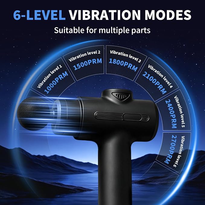 Massage Gun Deep Tissue, Handheld Neck Massager, Portable - 6 Adjustable Vibration Levels, Electric Back Massagers for Athletes, Home & Gym, Mothers Day Gifts (Black)