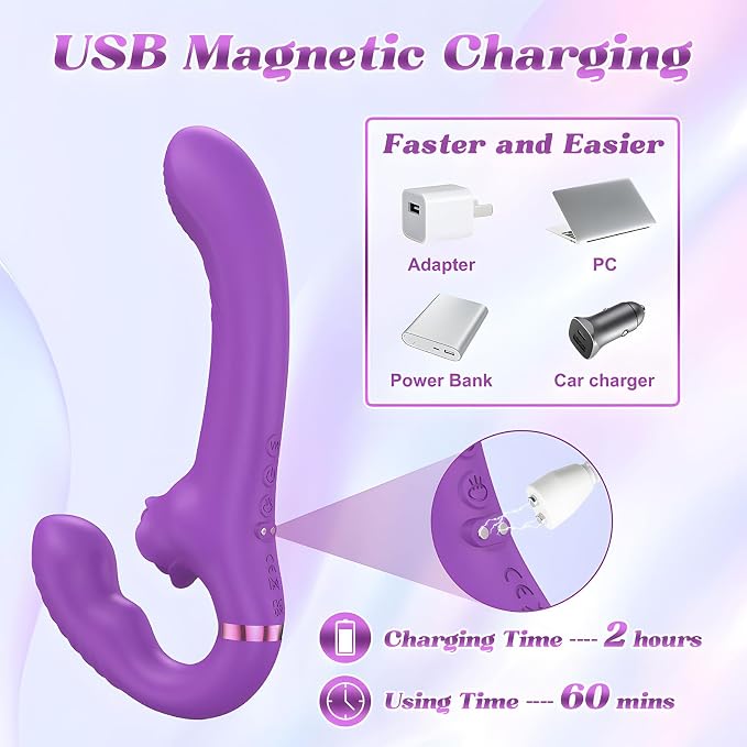 Duo Personal Wellness Massager – Strapless Rechargeable Silicone Device with 10 Vibration Modes, Double-Ended Wearable Design, Anti-Slip Grip & Remote Control