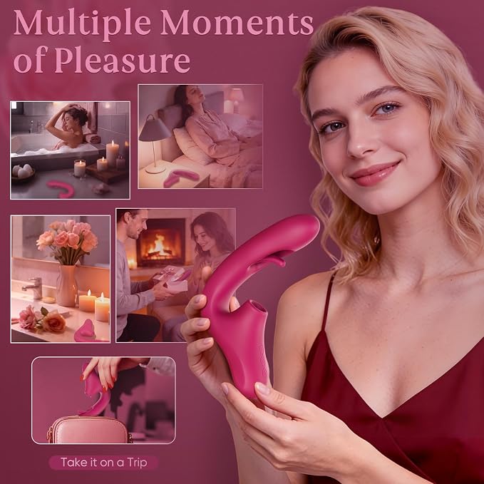 Rose Personal Wellness Massager – Waterproof USB-Rechargeable Silicone Device with 10 Suction, 10 Gentle Flapping & Multi-Vibration Modes, Ergonomic Finger-Friendly Design