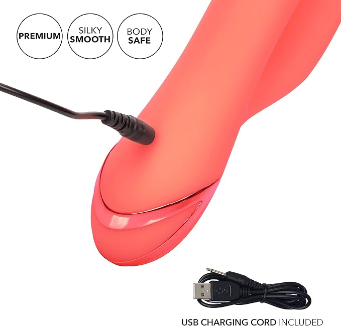 Cutie Silicone Thrusting Rabbit Vibrator, Orange, 1 Count