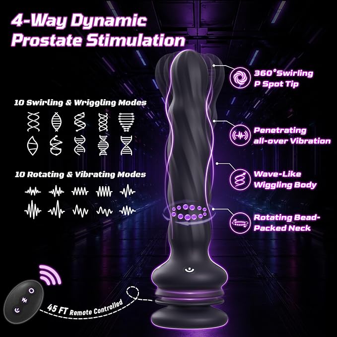 Pro Personal Wellness Massager – 4-in-1 Remote-Control Device with Swirling, Wriggling, Rotating & Vibration Modes, Premium Soft-Touch Design, Stable Suction Base & Ergonomic Comfort