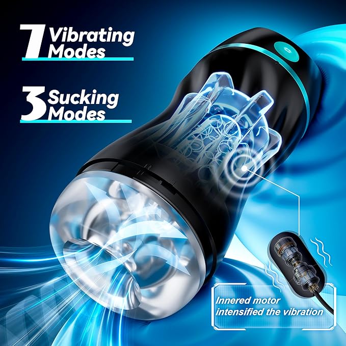Suction Male Masturbator, AI Pocket Pussy with 7 Modes Adult Toys | Hands-free suction male stroker with 7 modes, 3D textured sleeve, AI interaction, removable cup, and easy-clean design