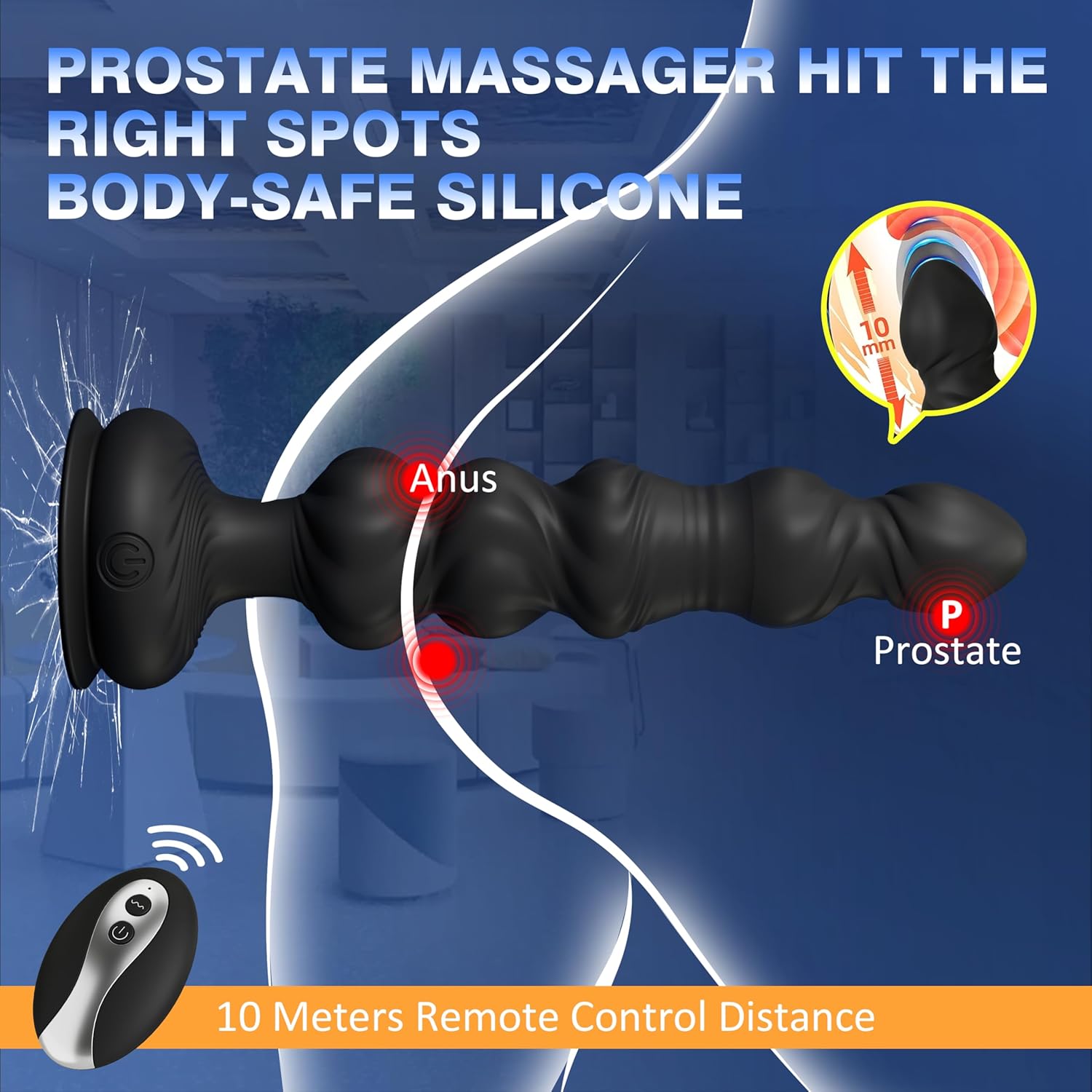 Pro Personal Wellness Massager – Remote-Controlled Silicone Device with 10 Dynamic Motion & Vibration Modes, Gradual Beaded Design, Stable Suction Base & Ergonomic Comfort Fit
