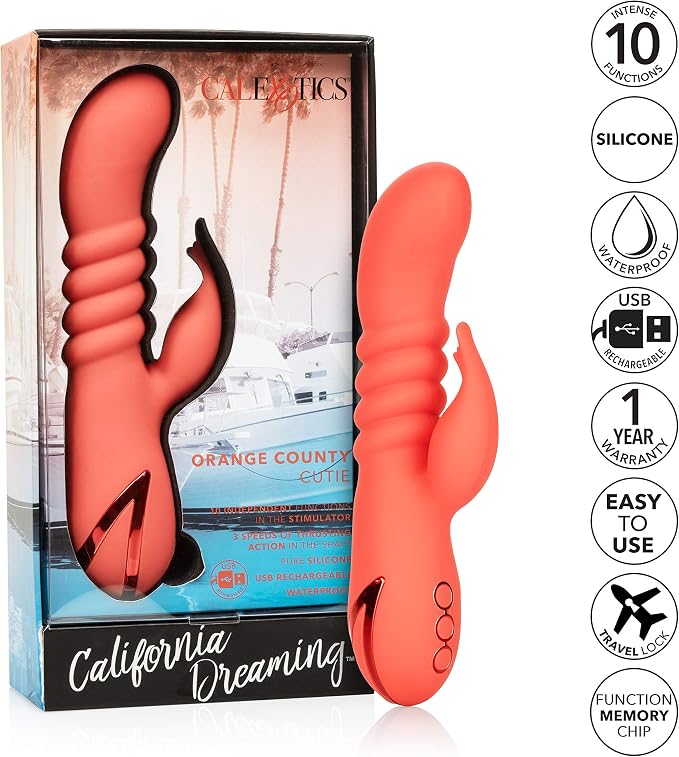 Cutie Silicone Thrusting Rabbit Vibrator, Orange, 1 Count
