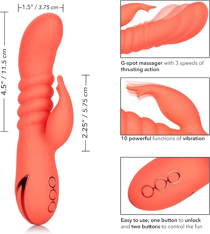 Cutie Silicone Thrusting Rabbit Vibrator, Orange, 1 Count